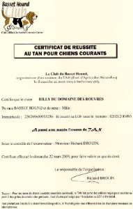Le certificat du TAN de Billy